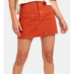 RVCA Denim Mini Skirt Womens Size 26 Small Burnt Orange Frayed Raw Hem Cotton